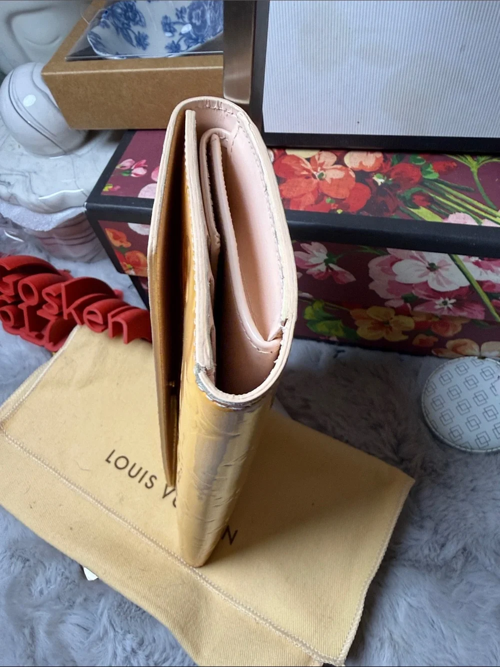 Louis Vuitton Patent Vernis Light Yellow Long Flap Wallet
